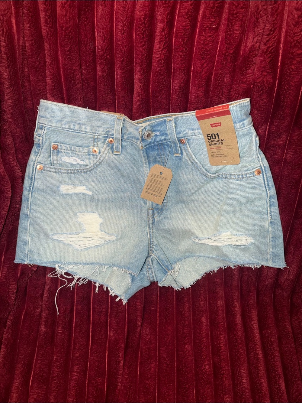 Levi's Light Blue Ripped 501 Cutoff Denim Shorts - Women's